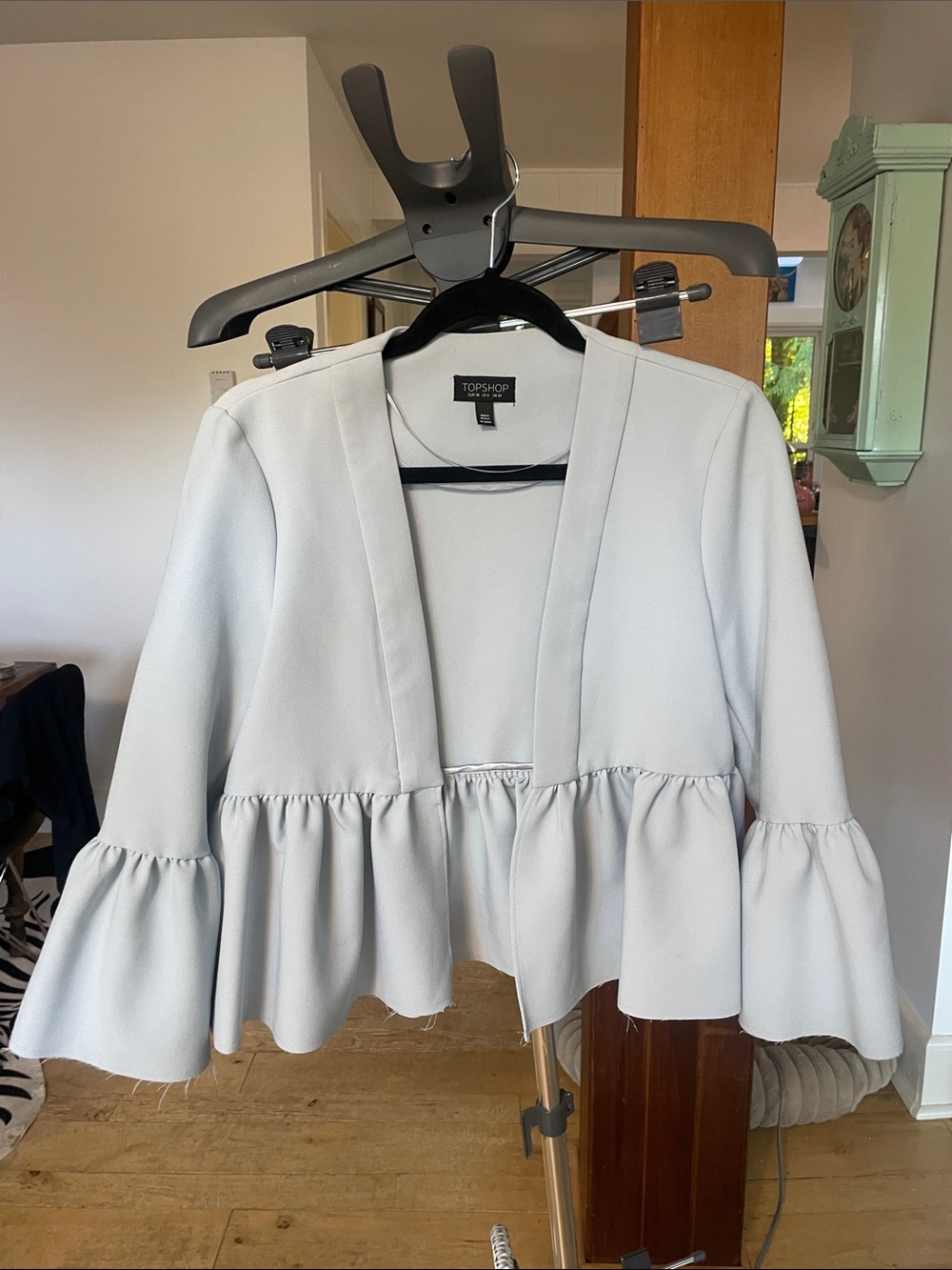 Topshop Light Gray Ruffle Peplum Blazer